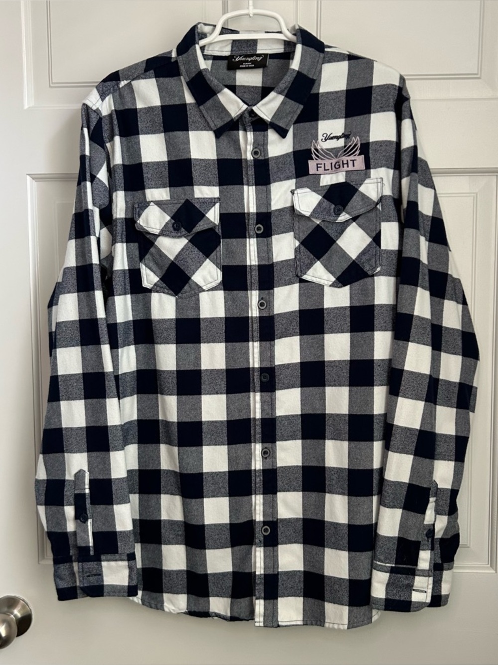 Yuengling Flight Shirt Mens XL Blue White Check Flannel Embroidered PA Beer